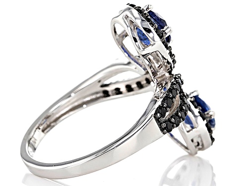 1.08ctw Round Nepalese Kyanite With 1.17ctw Round Black Spinel Sterling Silver Ring - Size 9