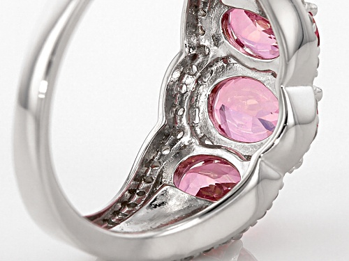 2.25ctw Oval Pink Danburite With .42ctw Round White Zircon Sterling Silver 3-Stone Ring - Size 12