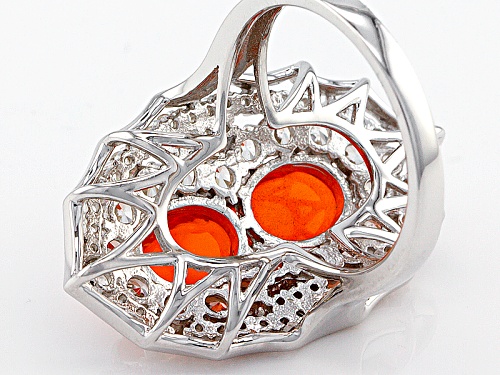 1.27ctw Oval Orange Ethiopian Opal Cabochon With 1.90ctw Round White Zircon Sterling Silver Ring - Size 6