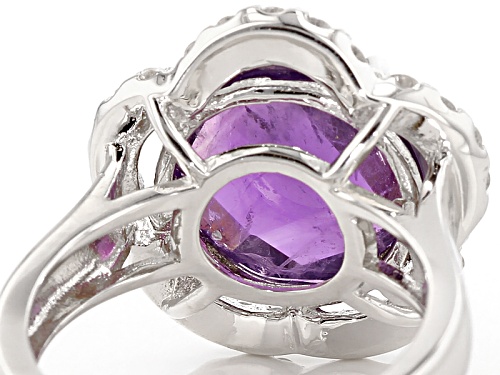 5.81ctw Round Checkerboard Cut African Amethyst With .84ctw Round White Zircon Sterling Silver Ring - Size 11