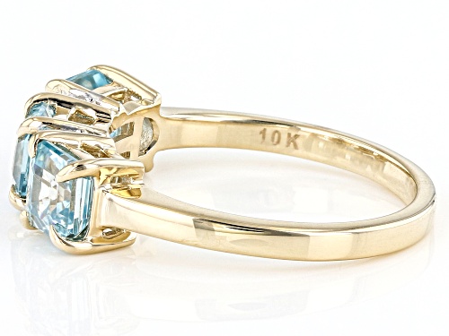 2.56ctw Asscher Cut Blue Zircon And 0.05ctw White Diamond 10k Yellow Gold Ring - Size 7