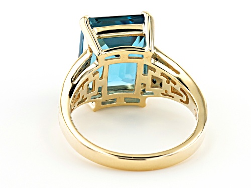 6.25ct Rectangular Octagonal London Blue Topaz And 0.18ctw Blue Diamond 10k Yellow Gold Ring - Size 6