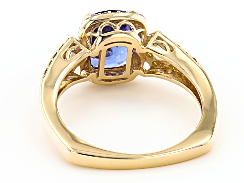 2.04ctw Tanzanite With 0.42ctw White And Yellow Diamond 14K Gold Ring - Size 8