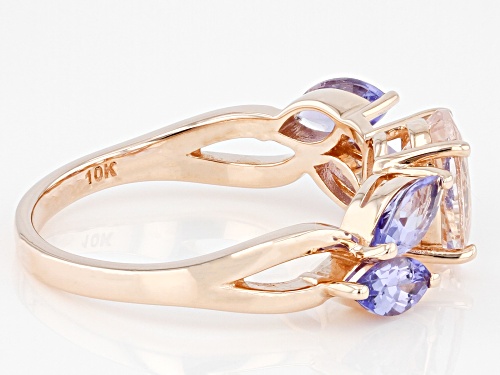 0.90ct Oval Cor-De-Rosa Morganite™ With 0.99ctw Marquise Tanzanite 10K Rose Gold Ring - Size 7