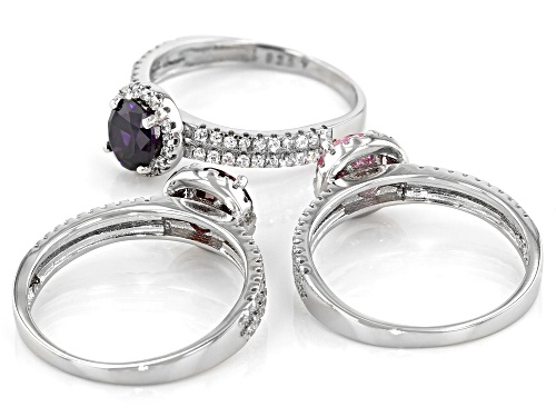 Bella Luce ® Amethyst, Ruby, Pink And White Diamond Simulants Rhodium Over Silver Rings- Set of 3 - Size 8