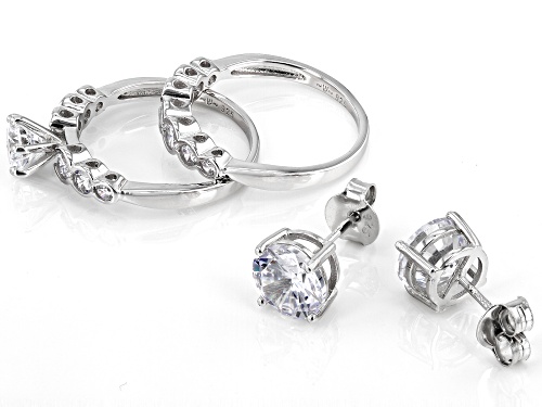 Bella Luce® 8.77ctw White Diamond Simulant Rhodium Over Sterling Silver Rings And Earrings Set