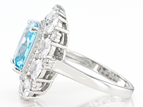 Bella Luce® 7.71ctw Aquamarine And White Diamond Simulants Rhodium Over Sterling Silver Ring - Size 12