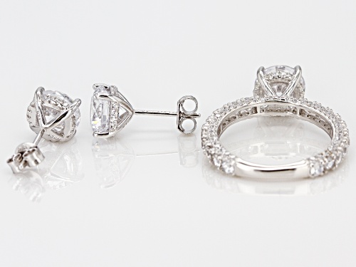 Bella Luce ® 12.67CTW White Diamond Simulant Rhodium Over Silver Ring & Earrings Set (7.63CTW DEW)