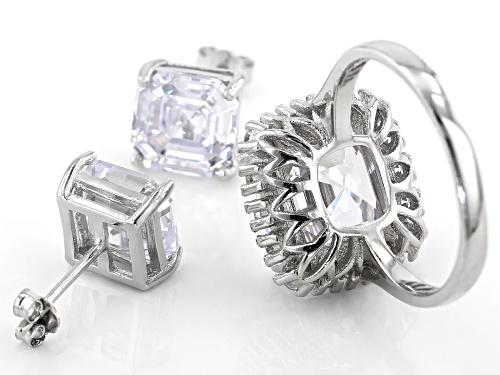 Bella Luce ® 20.03CTW White Diamond Simulant Rhodium Over Sterling Silver Ring And Earrings Set