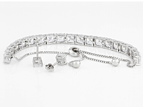 Bella Luce ® 15.56CTW Diamond Simulant Rhodium Over Silver Adjustable Bracelet And Earrings Set