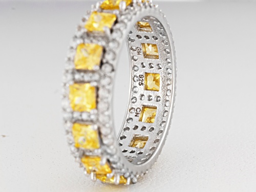 Bella Luce ® 6.12ctw Canary & White Diamond Simulant Rhodium Over Sterling Silver Band - Size 5