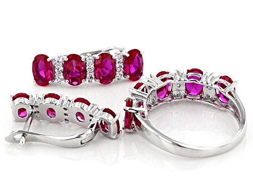 Bella Luce® 7.75ctw Ruby Simulant And White Diamond Simulant Rhodium Over Silver Ring And Earrings