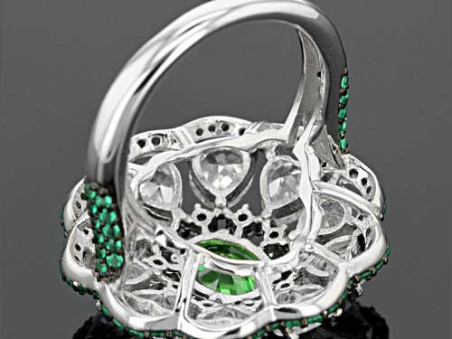 Bella Luce ® 11.06ctw Emerald And White Diamond Simulants Rhodium Over Sterling Silver Ring - Size 6