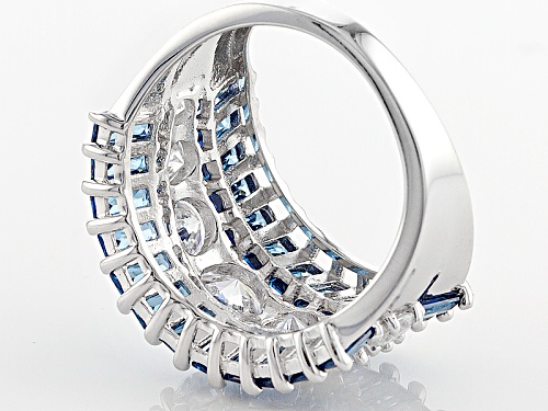 Bella Luce®7.15ctw Blue And White Diamond Simulants Rhodium Over Sterling Silver Ring(5.84ctw Dew) - Size 5