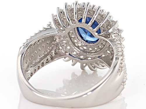 Bella Luce ® 4.24ctw Blue Sapphire And White Diamond Simulants Rhodium Over Sterling Silver Ring - Size 12