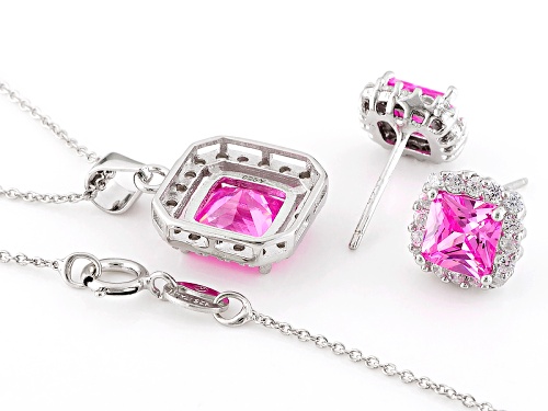 Bella Luce ® 6.97ctw Pink And White Diamond Simulants Rhodium Over Sterling Jewelry Set
