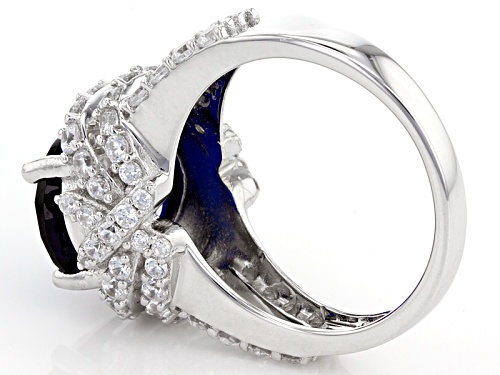 Bella Luce ® 6.09ctw Blue Sapphire And White Diamond Simulants Rhodium Over Sterling Silver Ring - Size 10