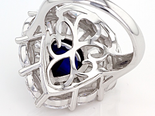 Bella Luce ® 10.75ctw Blue Sapphire And White Diamond Simulants Rhodium Over Sterling Silver Ring - Size 10