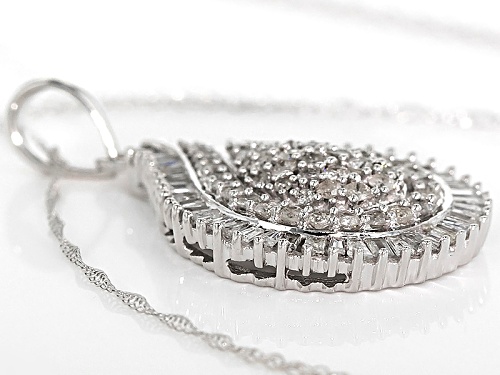 .85ctw Round And Baguette White Diamond 10k White Gold Pendant With An 18inch Chain