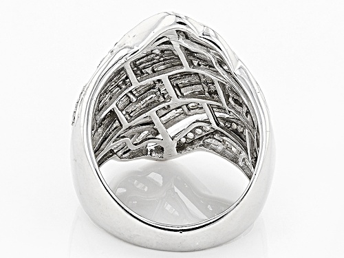1.50ctw Round And Baguette White Diamond Rhodium Over Sterling Silver Ring - Size 5