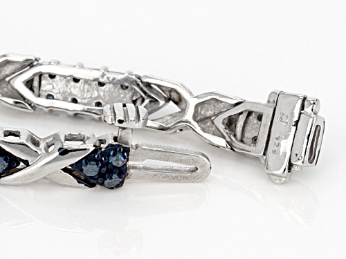 1.50ctw Round Blue Diamond Rhodium Over Sterling Silver Bracelet - Size 7.5