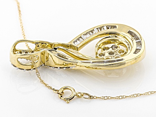 1.08ctw Round And Baguette White Diamond 10k Yellow Gold Pendant With An 18 Inch Rope Chain