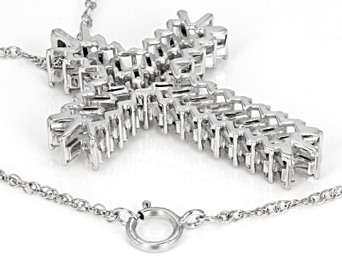 1.00ctw Baguette White Diamond Rhodium Over Sterling Silver Cross Pendant With An 18 Inch Chain
