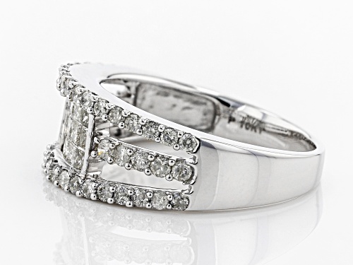 1.00ctw Princess Cut And Round White Diamond 10K White Gold Ring - Size 9