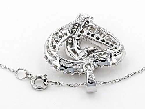 0.70ctw Round And Baguette White Diamond 10k White Gold Pendant With An 18 Inch Chain