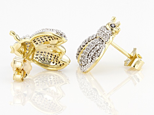 0.33ctw Round White And Black Diamond 10K Yellow Gold Beetle Earrings