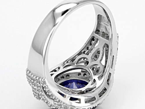 Bella Luce ® Esotica™7.76ctw Tanzanite And White Diamond Simulants Rhodium Over Sterling Ring - Size 10