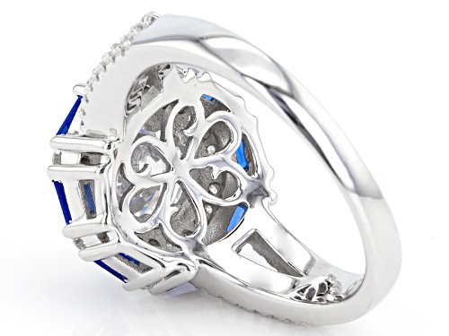 Bella Luce ® 4.18ctw Blue Sapphire And White Diamond Simulants Rhodium Over Sterling Silver Ring - Size 12