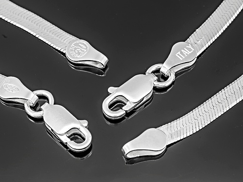 Sterling Silver Set of 2 3mm Diamond-Cut Herringbone 18 and 20 Inch Chains