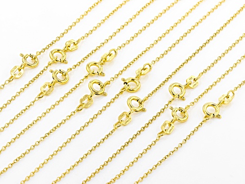 18K Yellow Gold Over Sterling Silver Rolo Chain Necklace Set Of 10 - Size 20