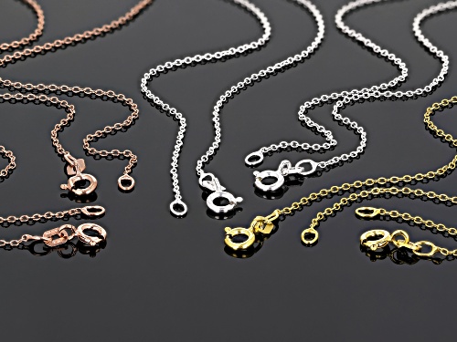 18K Yellow, Rose Gold & Rhodium Over Sterling Silver Rolo Chain Necklace Set Of 6 - Size 18