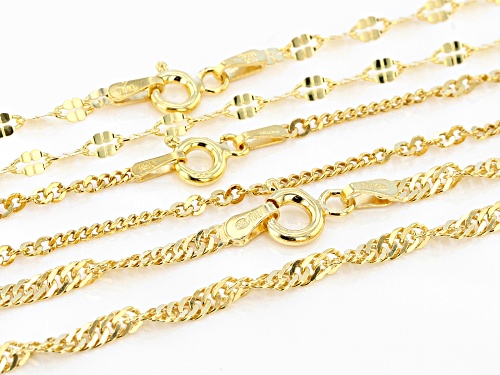 18K Yellow Gold Over Sterling Silver Multi-Link Chain Necklace Set  20, 24, & 28 Inch