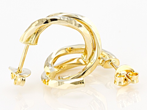 14K Yellow Gold 12MM Hammered Half Double Hoop Earrings