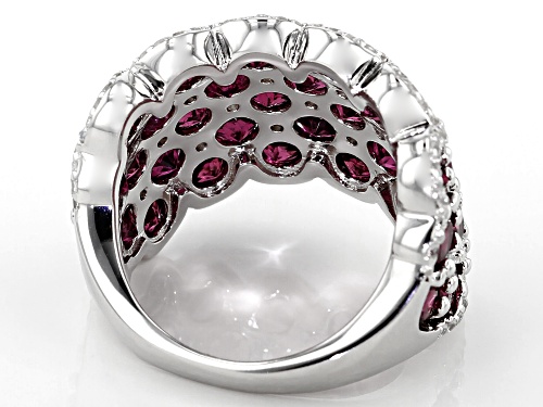 8.40ctw Raspberry Color Rhodolite With .95ctw White Zircon Rhodium Over Sterling Silver Ring - Size 7
