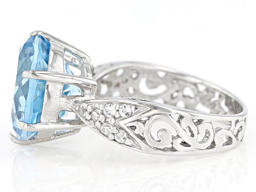 6.50ct Round Glacier Topaz™ With .25ctw Round White Topaz Rhodium Over Sterling Silver Ring - Size 10