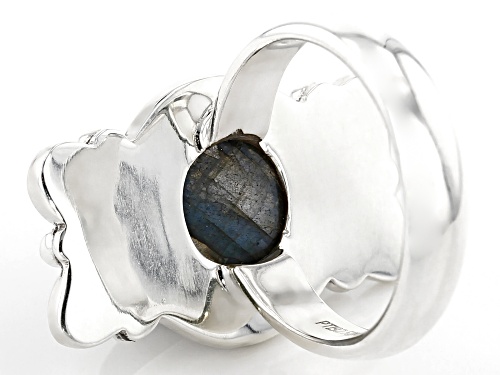 12mm Round Cabochon Labradorite Solitaire Sterling Silver Ring - Size 6