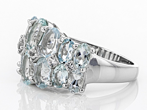 5.70ctw Oval Brazilian Aquamarine With .18ctw Round White Zircon Rhodium Over Sterling Silver Ring - Size 8