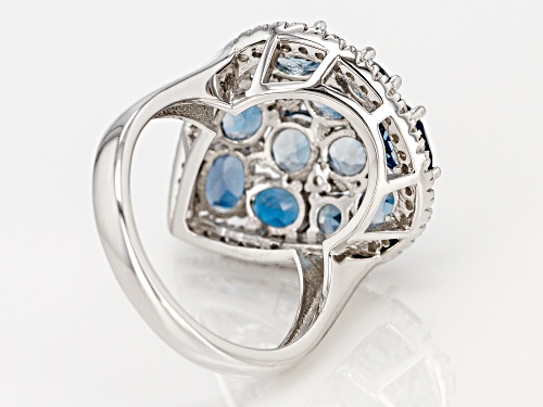 3.87ctw Oval And Round London Blue Topaz With .55ctw White Zircon Rhodium Over Silver Ring - Size 7