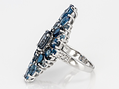 12.64ctw Mixed Shape London Blue Topaz With .18ctw Round White Zircon Rhodium Over Silver Ring - Size 6