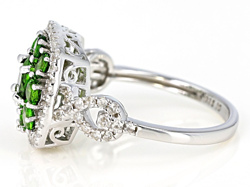 1.77ctw Round Chrome Diopside With .74ctw Round White Zircon Rhodium Over Silver Ring - Size 10