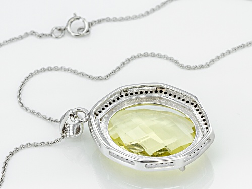 22.00ctw Oval Lemon Quartz With 0.50ctw Black Spinel Rhodium Over Sterling Silver Pendant With Chain