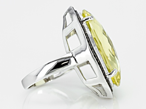 22ct Oval Lemon Quartz With 0.5ct Black Spinel Rhodium Over Sterling Silver Ring - Size 6