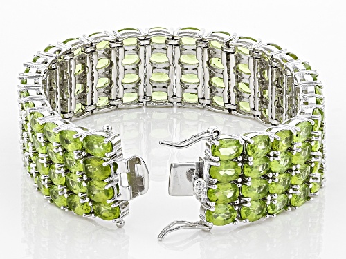 51.90ctw Oval Peridot Rhodium Over Sterling Silver Multi-Row Bracelet - Size 7