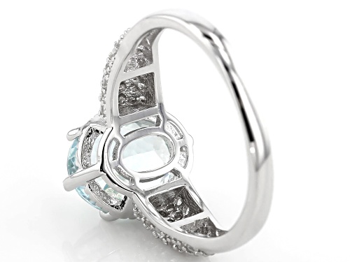 2.04ct Oval Blue Aquamarine With 0.59ct Round White Zircon Rhodium Over Sterling Silver Ring - Size 9