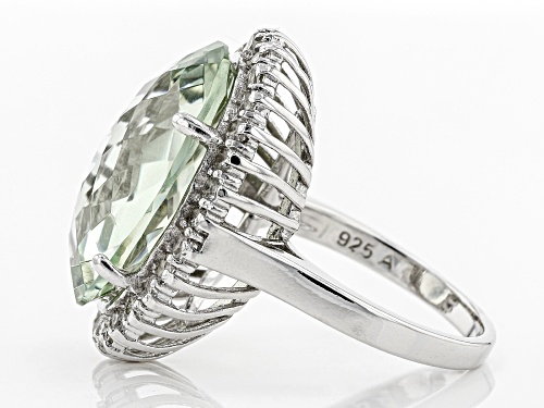 14.00ct Oval Criss/Cross Cut Green Prasiolite  With .50ctw White Topaz Rhodium Over Silver Ring - Size 8