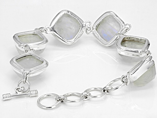 14mm Square Cushion, Checkerboard Cut Moonstone, Sterling Silver 6-Stone Bracelet - Size 7